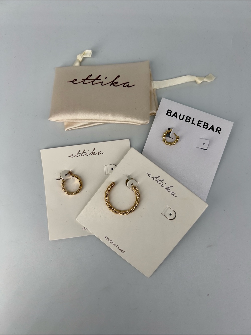3 - 18k gold plated hoop earrings different sizes